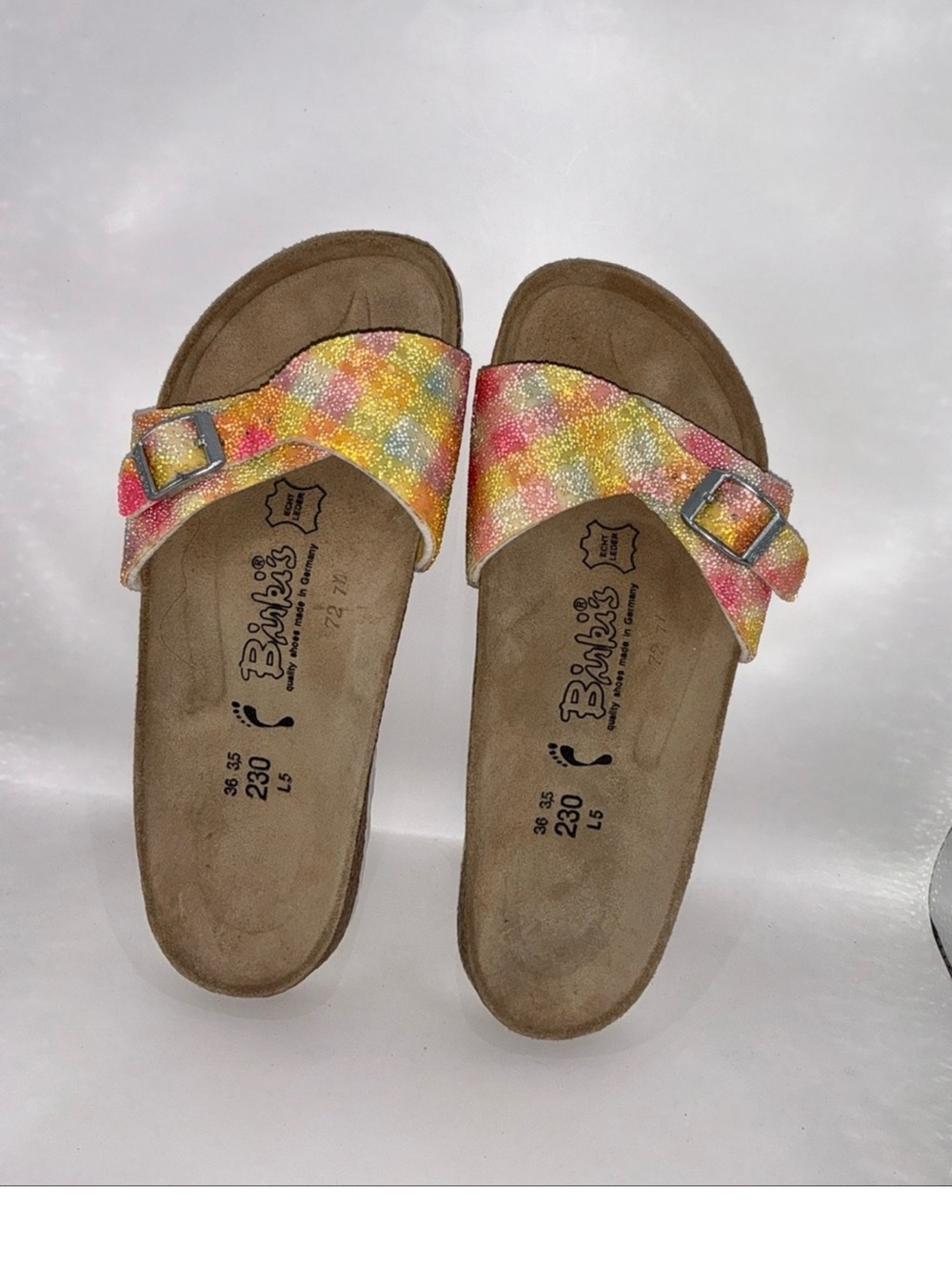 New Birkenstock Birki's Menorca Slide Sandals Sparkly Plaid Pattern